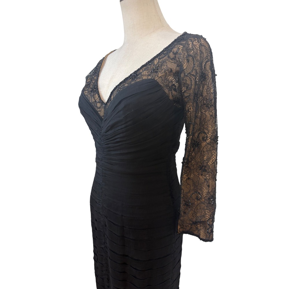 Tadashi Collection Cocktail Dress  2 Black Silk illusion Lace Ruched‎ Event chic - Picture 3 of 9